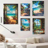 Sea Summer Landscape Bar Anime Wall Art Poster Blue Cabin Beach Forest Canvas Painting Print Picture Living Room Modern Decor
