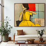 Abstract Woman  Handmade Oil Painting Large Brown Green Texture Painting Vintage Abstract People Art Wabi Sabi Wall Art