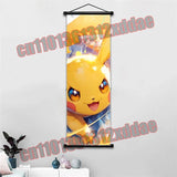 Pokemon Anime Poster Scroll Painting, Pikachu, Charizard, Eevee, Gengar, Mewtwo, Room Art White Canvas Painting Wall Decoration