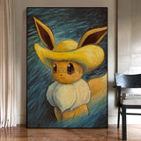 Van Gogh Museum Pokemon Anime Figures Pikachu Watercolor Painting Canvas HD Posters and Abstract Art Murals Picture Home Decor