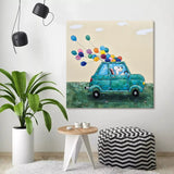 Handmade Oil Painting Canvas Wall Art Decoration Cartoon Drawing Cute Car Dog Balloon For Home Children's Room Decor Rolled Frameless Unstretched Painting