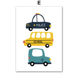 Cartoon Cab Truck Highway Traffic Light Wall Art Canvas Painting