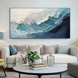 New Abstract Large Size Handmade Oil Painting Blue White Ocean Waves Texture Landscape Painting For Living Room Art Wall Decoration