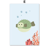 Cartoon Alphanumeric Table Octopus Jellyfish Wall Art Canvas Painting