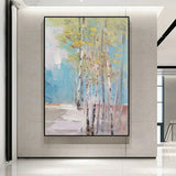Handmade Oil Painting Canvas Wall Art Decoration Birch Forest Landscape Abstract Painting For Home Living Room Decor Rolled Frameless Unstretched Painting