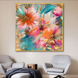 Handmade Oil Painting Canvas Wall Art Decoration Modern Peony Flower Abstract Square Home Dining Room Bedroom Decor Rolled Frameless Unstretched Painting