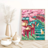Japanese Cherry Blossom Anime Wall Art Poster Pink Preparatory Student Canvas Printing for Modern Living Room Home Decor  Gifts
