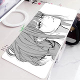 Black and White Anime Girl Table Mat Large Mouse Pad Office Keyboard Edge Locking Desk Mat Gaming Accessories Non-slip Mousepad