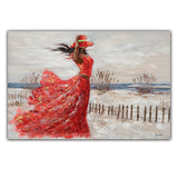 Hand-Painted Oil Painting Canvas Wall Art Decoration Girl Red Dress Seaside Abstract People Texture Art For Home Living Room Artwork Decor Rolled Frameless Unstretched Painting