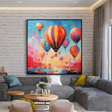 Handmade Oil Painting Canvas Wall Art Decoration Girlish Heart Romantic Hot Air Balloon Landscape Home Living Room Decor Rolled Frameless Unstretched Painting