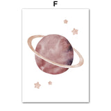 Acquerello Astronauta Rocket Earth Stars Moon Wall Art Poster