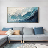 New Abstract Large Size Handmade Oil Painting Blue White Ocean Waves Texture Landscape Painting For Living Room Art Wall Decoration