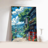 Japanese Tokyo Teahouse Cartoon Canvas Print Anime City Street Cafe Scene Wall Art Poster for Modern Living Room Home Decor Gift
