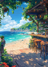 Sea Summer Landscape Bar Anime Wall Art Poster Blue Cabin Beach Forest Canvas Painting Print Picture Living Room Modern Decor