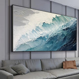New Abstract Large Size Handmade Oil Painting Blue White Ocean Waves Texture Landscape Painting For Living Room Art Wall Decoration