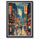Rainy Tokyo Japanese Woodblock Tea Emple Print  Anime City Poster Wall Art Decor Gift Living Room Bedroom Decorative Pictures