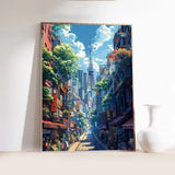 Japanese Tokyo Teahouse Cartoon Canvas Print Anime City Street Cafe Scene Wall Art Poster for Modern Living Room Home Decor Gift