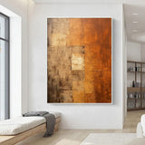 Orange Wabi-Sabi Painting Brown Abstract Painting Medieval Handmade Oil Painting  On Canvas Minimalist Wall Art For Living Room Home Decor