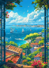Sea Summer Landscape Bar Anime Wall Art Poster Blue Cabin Beach Forest Canvas Painting Print Picture Living Room Modern Decor
