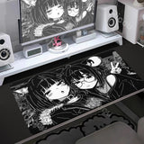 Anime Girl Non-Slip Mouse Pad Large Gaming Mousepad Keyboard Pad Laptop Computer Desk Pad Black White Extended Mouse Mat Carpet