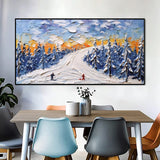 High Quality Sports Winter Skiing Handmade Oil Painting Knife Thick Oil Cedar Landscape Large Canvas Art Showpiece For Home Decoration Living Room Wall Picture