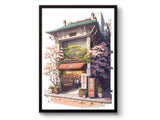 Japanese Tokyo Teahouse Cartoon Canvas Print Anime City Street Cafe Scene Wall Art Poster for Modern Living Room Home Decor Gift