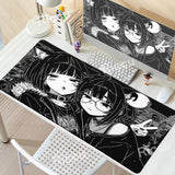 Anime Girl Non-Slip Mouse Pad Large Gaming Mousepad Keyboard Pad Laptop Computer Desk Pad Black White Extended Mouse Mat Carpet