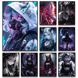 Fantasy Magical World Gothic Cool and Cute Character Aesthetics Anime Girl Canvas Painting Art for Wall Manga Game Room Decor