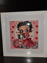 Betty Boop Kitten Wall Art Painting– Diamond‑Style Pop Art (Custom Framed)